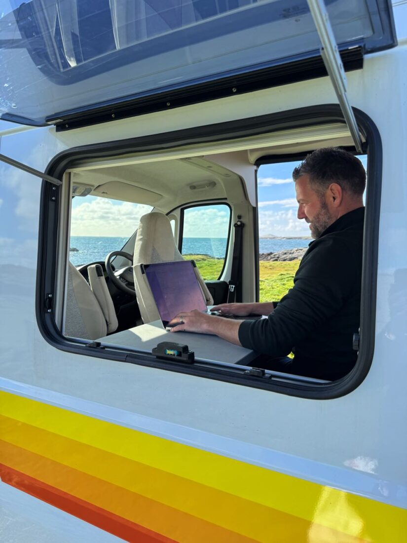 digital nomad in ireland view from a campervan