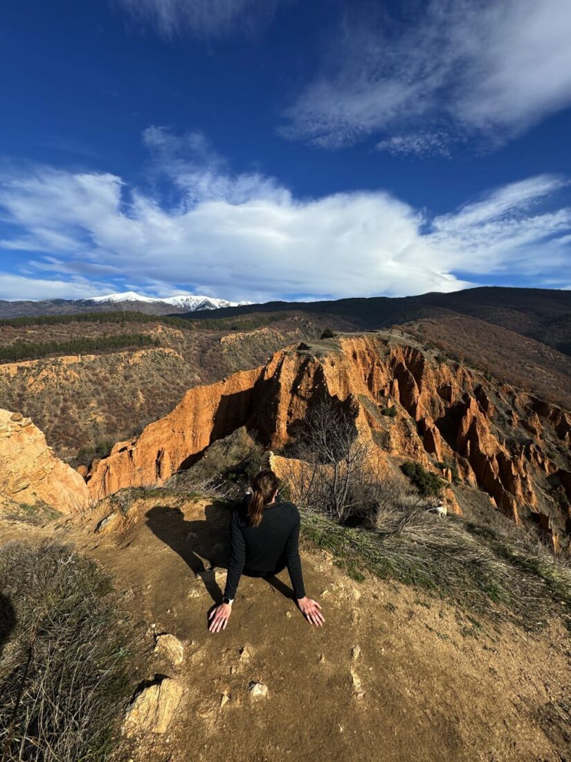 hiking and looking out at the hills